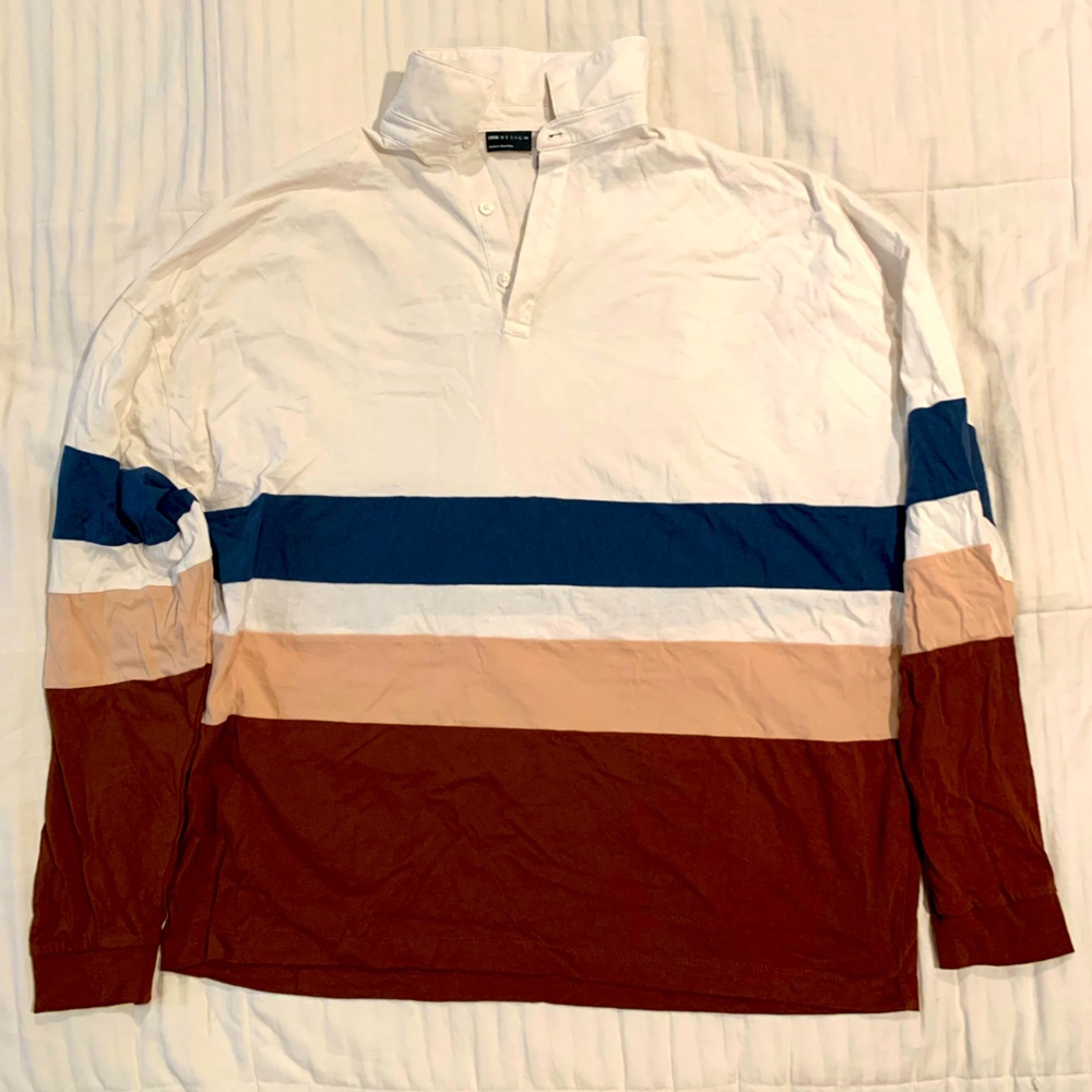 XL ASOS Men’s Striped Long Sleeve Shirt in Brown, Tan, and White